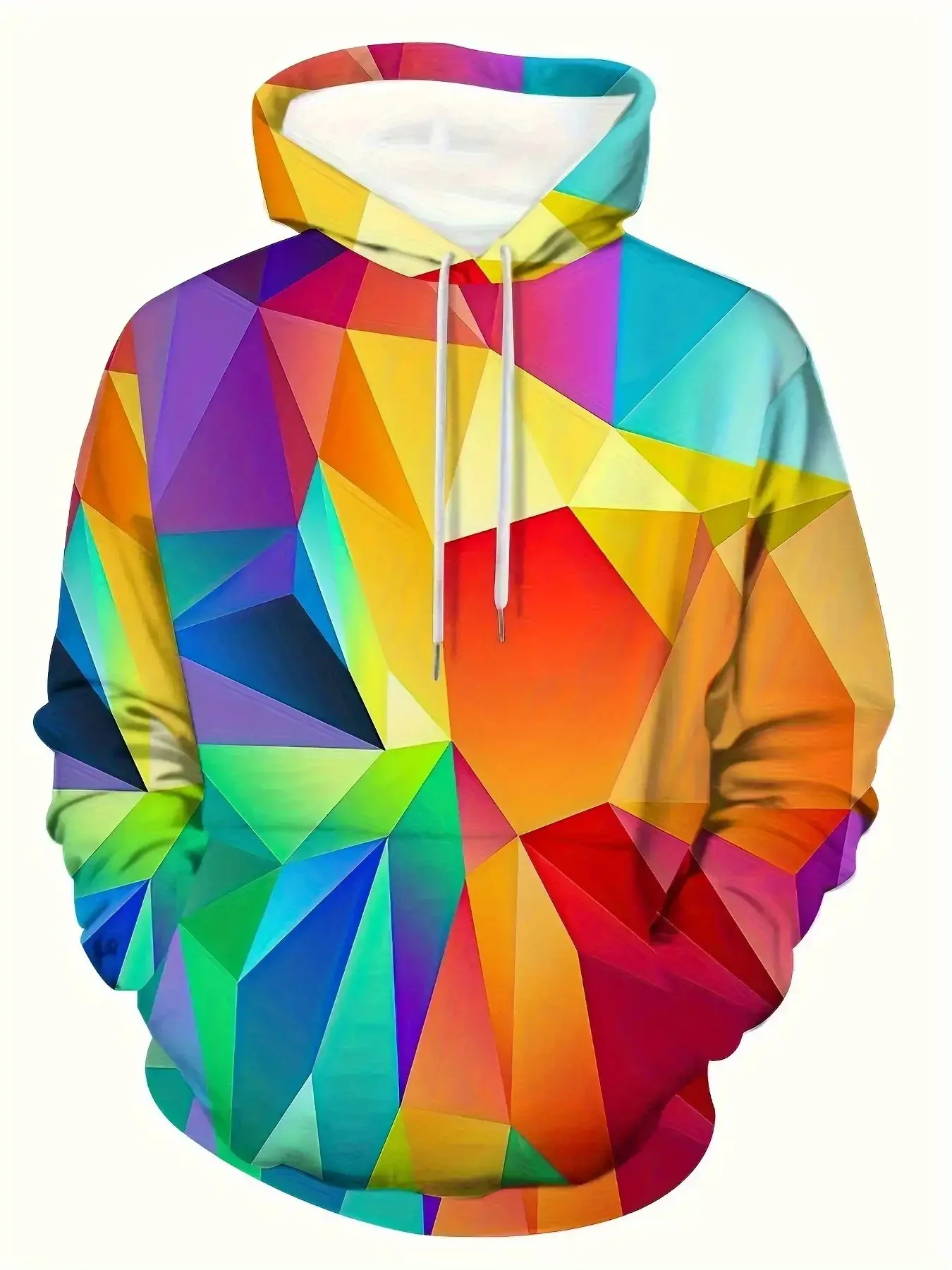 Unisex 3D Rainbow Triangle Geometric Print Hoodie Loose Long Sleeve Casual Streetwear Pullover Sweatshirt