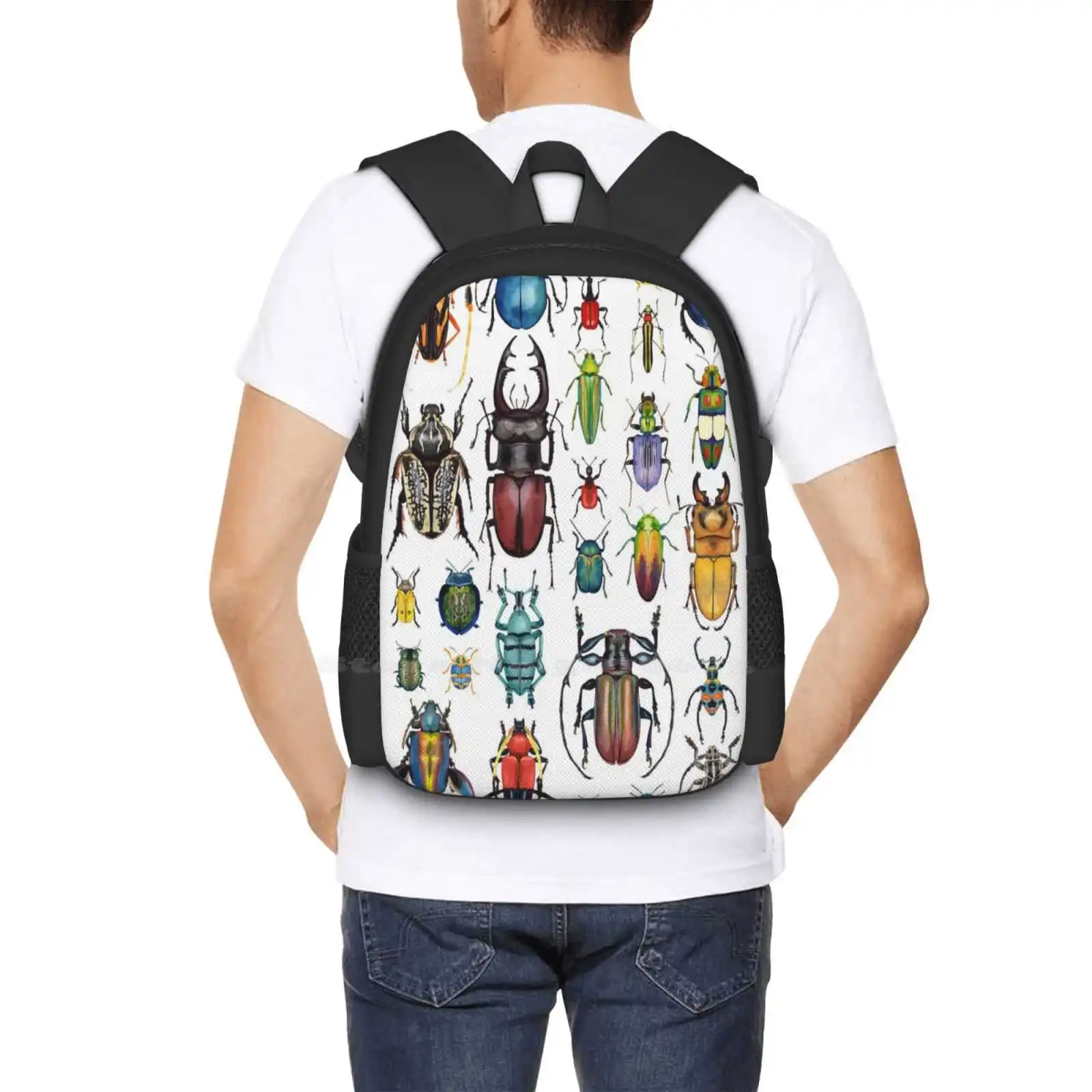 Beetle Collection Backpacks For School Teenagers Girls Travel Bags Bugs Beetles Beetle Collection Beautiful Insects Watercolor