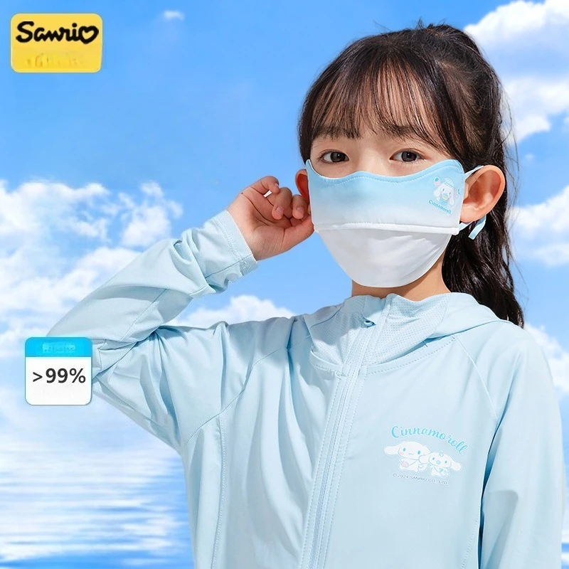 Miniso 어린이 마스크 Sanrio 새 모델 3-10 년 태양 보호 및 UV 세척 가능 남성과 소녀를위한 통기성 얼음 실크 마스크