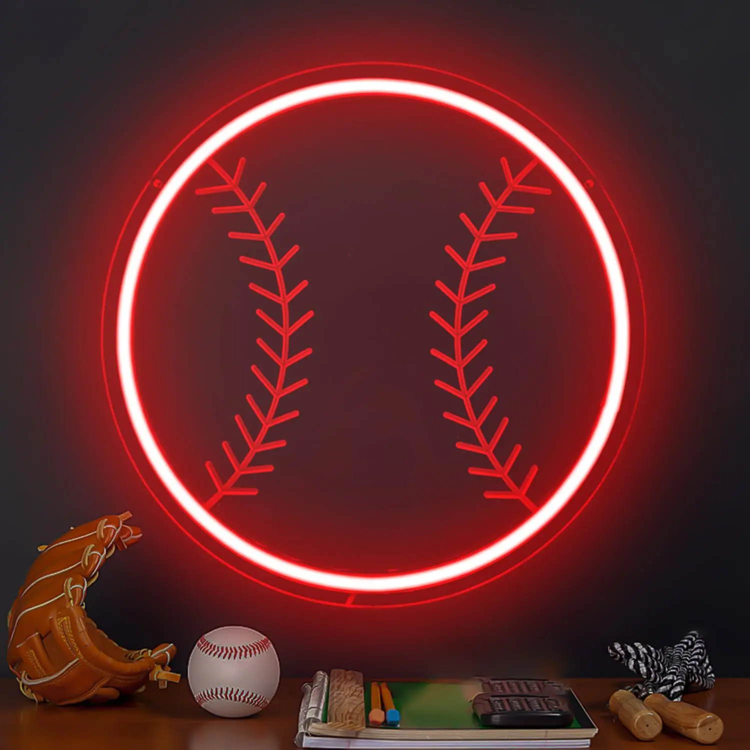 

Baseball Neon Sign LED Red Light Dimmable Wall Decor for Bedroom Man Cave Game Room Sports Fan Gift
