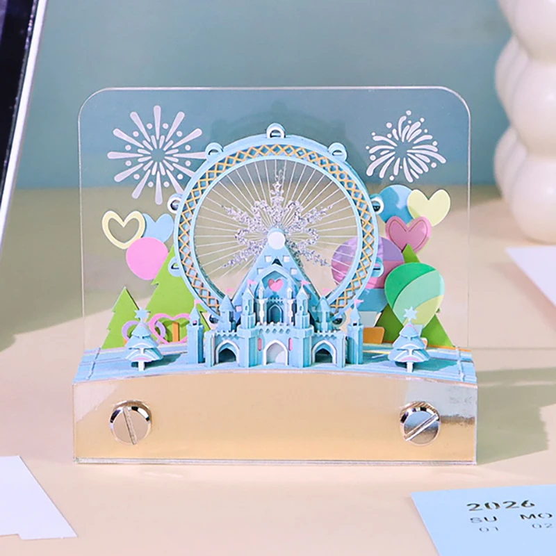 

【W】Time Piece Calendar 2026 Desk Calendar With LED Light 3D Tear-away Calendar Paper Carving Art Memo Pad Notepad Gift Christmas