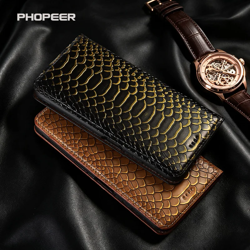 Luxury Genuine  Leather Phone Case for OnePlus 9 8 7 6 5T R pro Python Pattern Phone Case