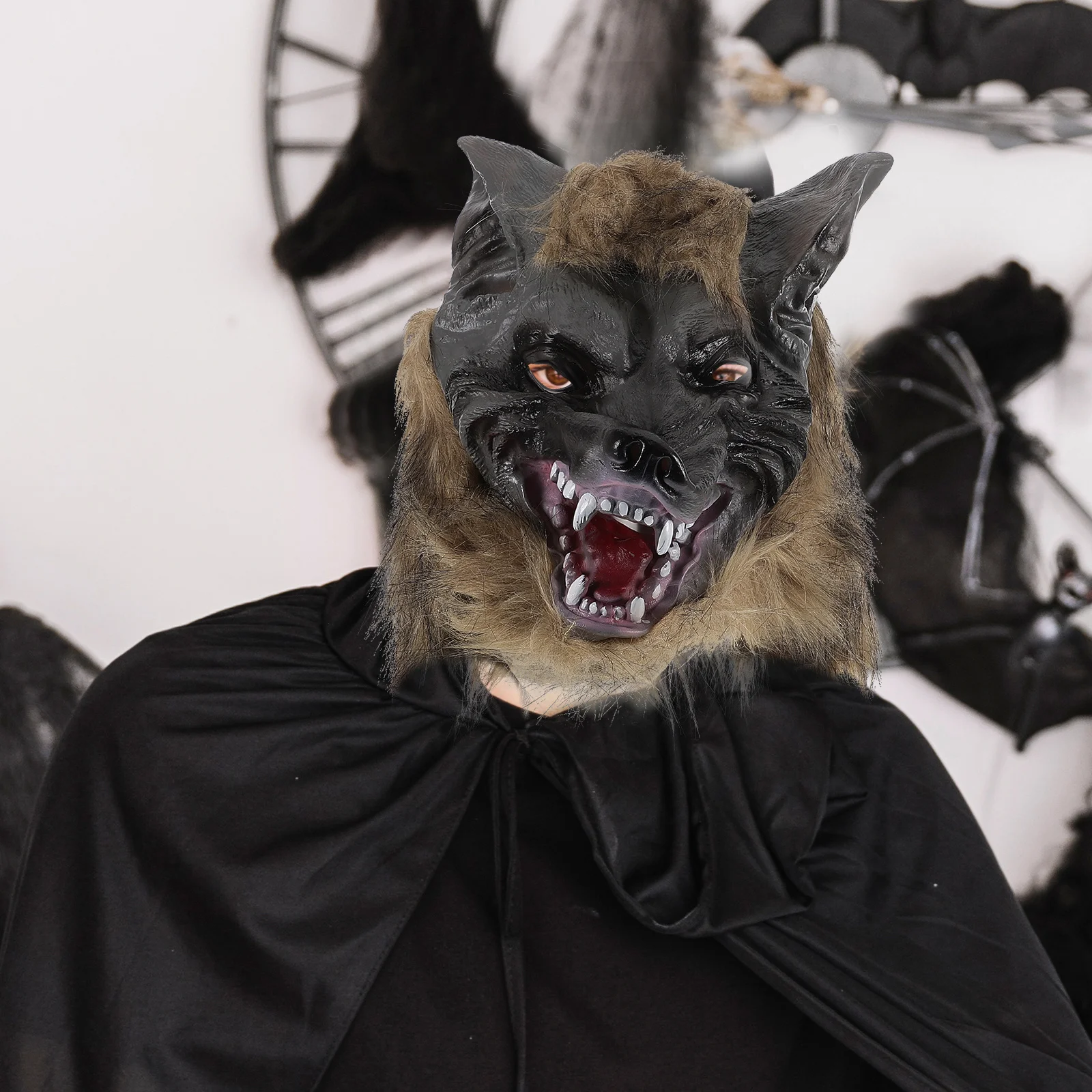 1 conjunto de máscara de cabeça de lobo e luvas conjunto de máscara realista de halloween para adultos assustador cosplay festa vestir-se acessório de fantasia