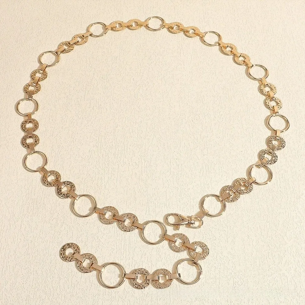 Elegant Metal Waist Chain Belt Gold/Silver Circular Body Link Belts Adjustable Ladies Fashion Chain for Jeans Dress
