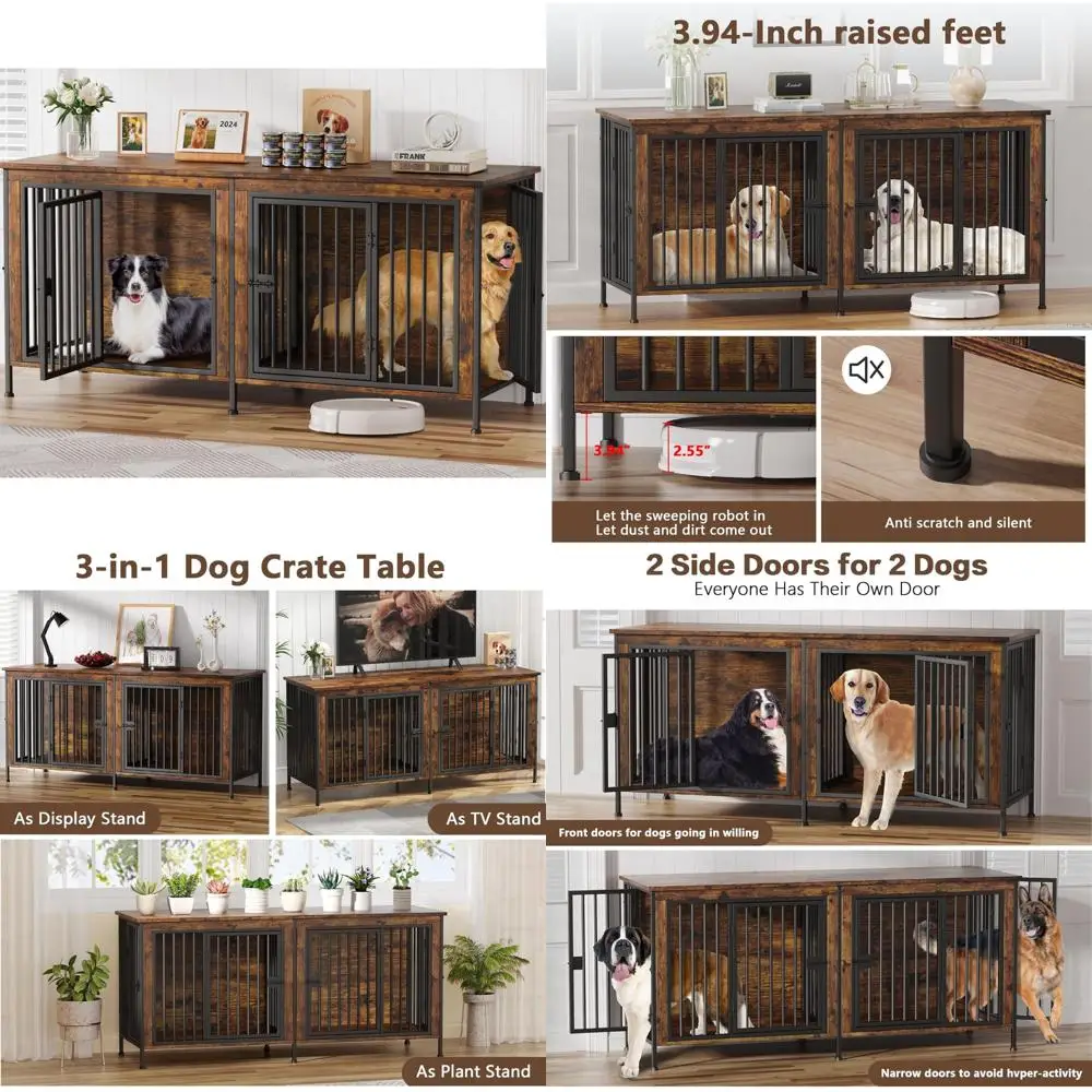 

Durable Dog Crates for Small to Large Breeds, Ideal for Single or Double Occupancy, Heavy-Duty Kennel Furniture for Pet Comfort