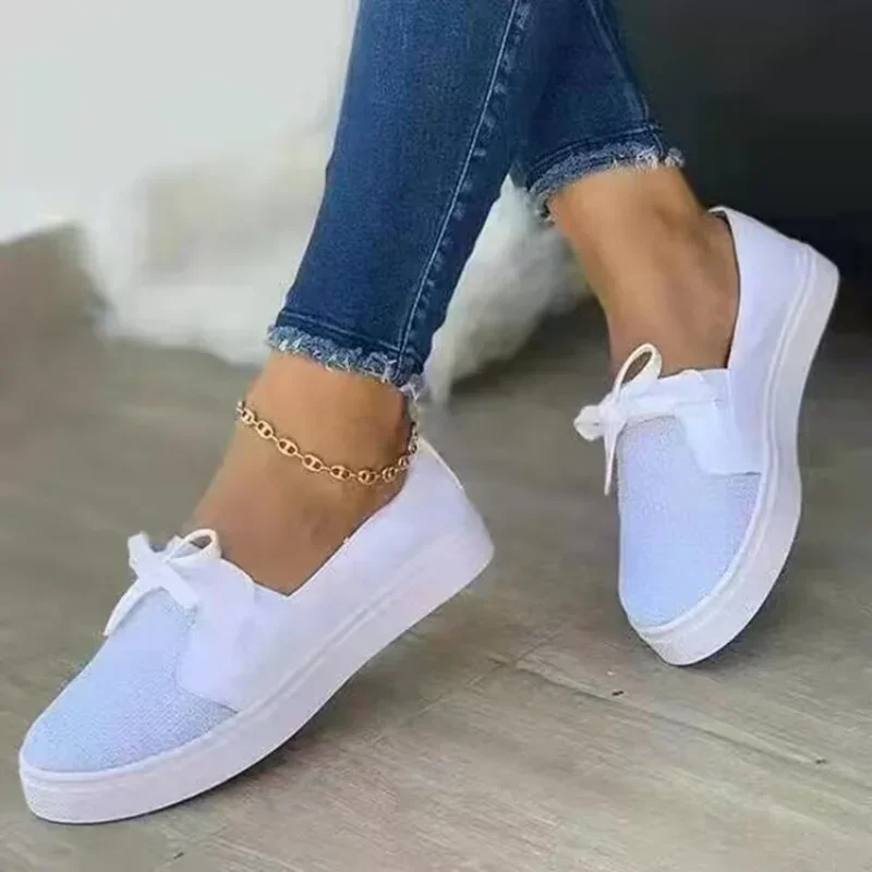 2024 Summer Women's Flats Lace-Up Solid Color Casual Sneakers Ladies Slip on Vulcanized Breathable Canvas Zapatillas De Mujer