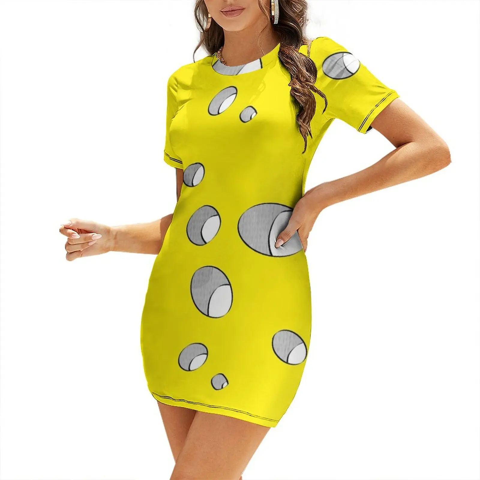 

Cheese with holes Short Sleeved Dress Woman clothing Women's long dress