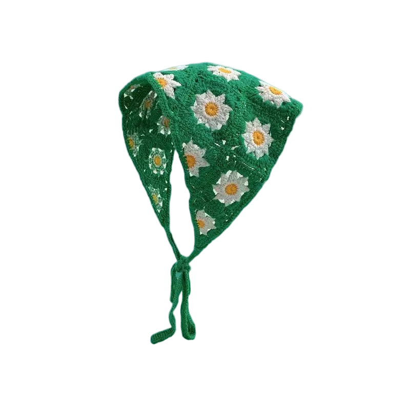 Haarband Damen-Haarschmuck, modischer gestrickter, gehäkelter, hohler Dreiecksschal, süßes und süßes, florales Kopftuch im Girly-Stil – Detail 19