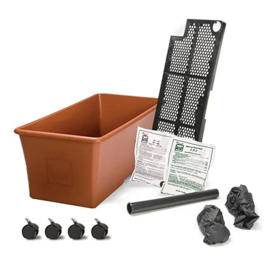 Juego de Macetas de Terracota para Jardín 80155 con Drenaje, Marco Metálico Resistente a la Oxidación, Acabado Marrón Tierra, Cerámica Duradera