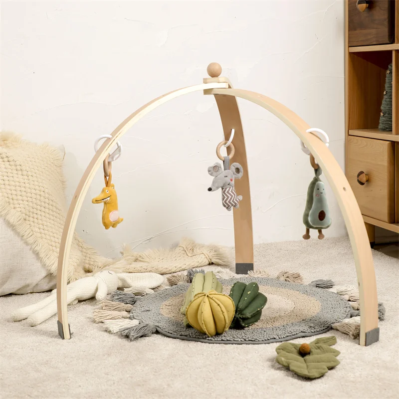 1Set Wooden Baby Gym Bed Bracket Newborn Activity Fitness Stand Plush Toy Stuffed Animals Crib Decoration Accessories Feel Gift