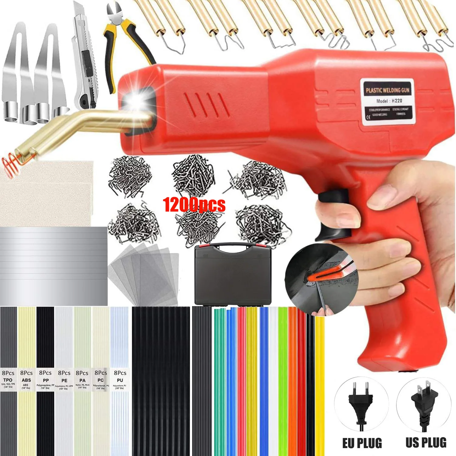 220W 3 in 1 Plastic Welder Kit Upgraded Hot Stapler & Plastic Repair Tool Set for Car Bumper and Various Plastic Cracks