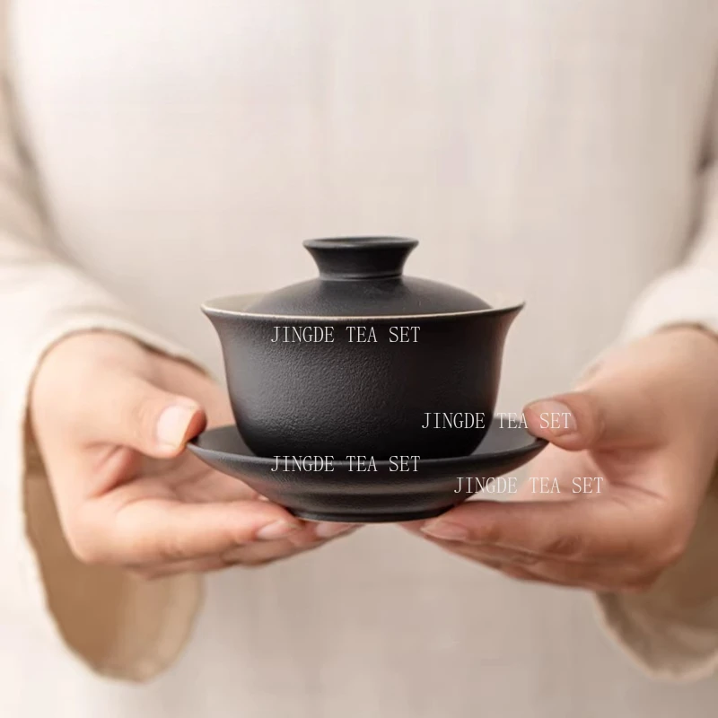 

Промоакция: Чайная чашка из черной керамики с крышкой, бытовая чайная чашка, китайская чашка для чая Кунг-фу, чайная чашка большой емкости, аксессуары для чайной церемонии