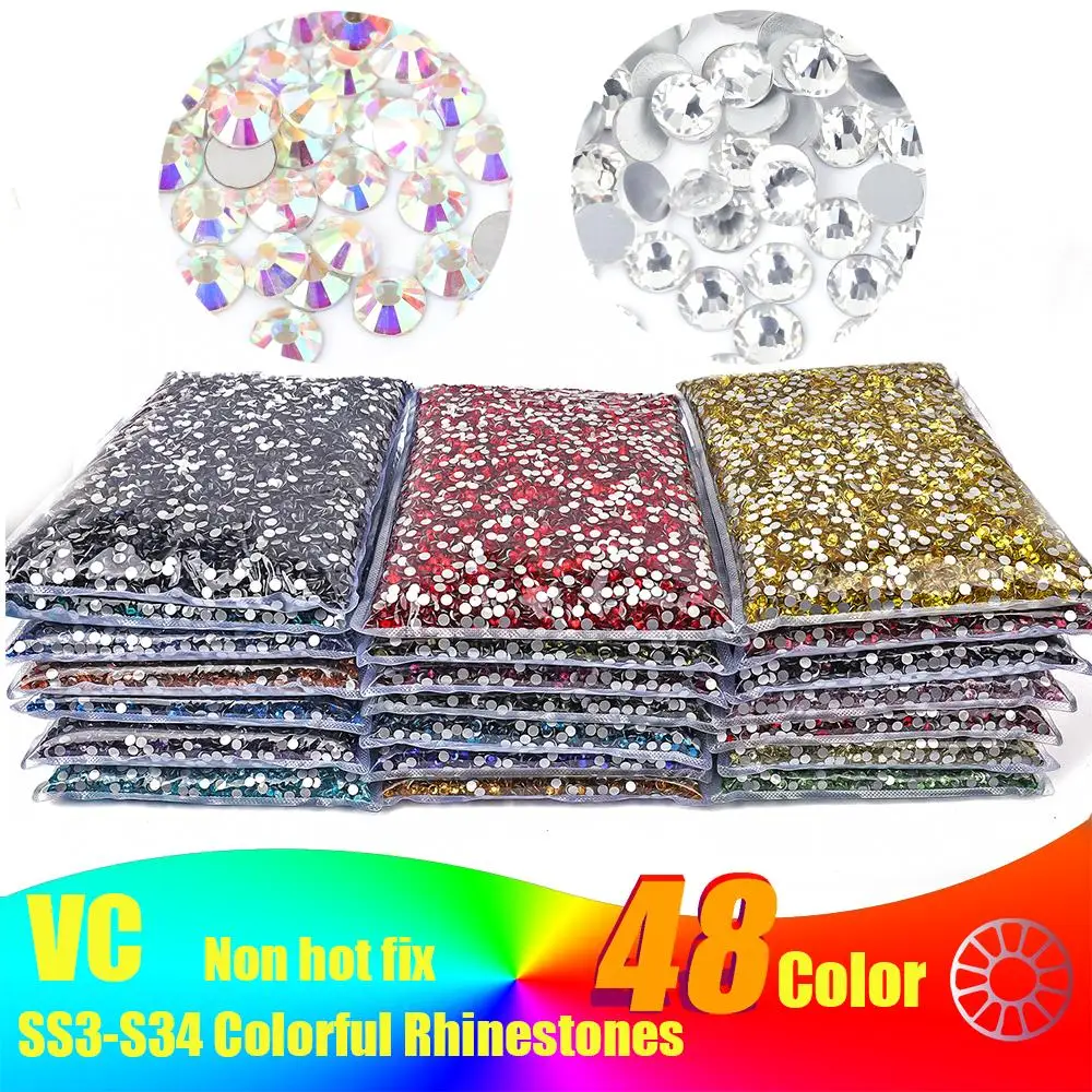 14400Pcs Wholesale Flatback Crystal AB Non hotfix Rhinestones in Bulk Package Glitter Crystal SS3-SS20 for Nail Wedding F0228