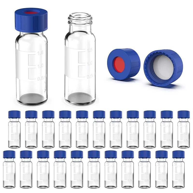 2mL fiolki Autosampler z miejscem do pisania i podziałką, 9-425 HPLC, zakrętka, biała septka silikonowa PTFE, 100 szt.