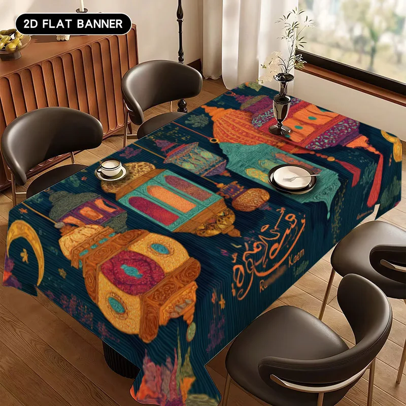 

Luxury Moon Festival Tablecloth, Colorful Middle Eastern Table Cover for Ramadan Eid Decor, Premium Dining Tablecloth