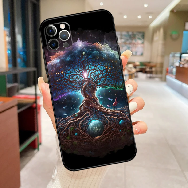 Tree of Life Space Galaxy Stars Phone Case For iPhone 15 12 13 11 14 Pro Max Mini X XR XS Max 6S 7 8 Plus SE 2020 2022 Coque