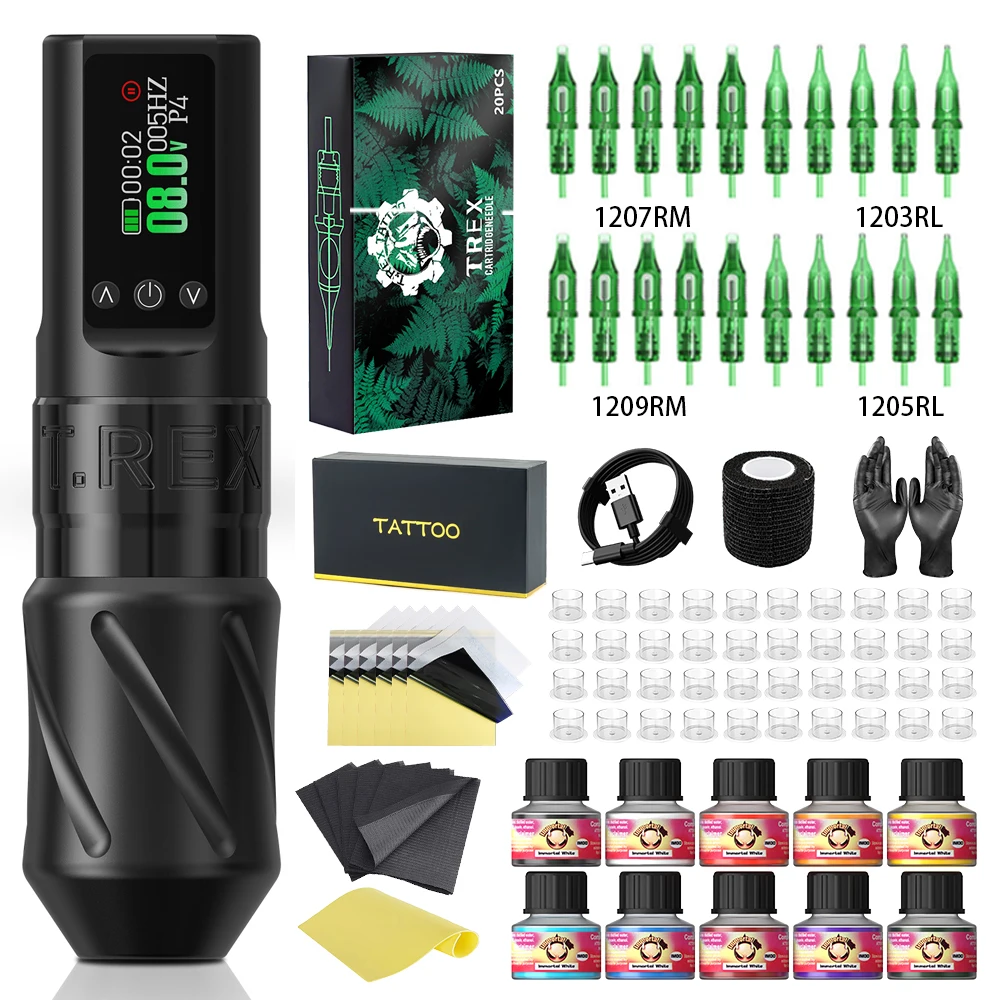 Tattoo Kit T-rex Wireless Tattoo Machine Kit 3.5mm Travel Length Rotating Tattoo Machine with 1600mA Power Tattoo Gun Kit