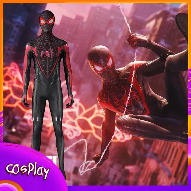 Game PS5 Spider Man 2 Cosplay Costume Miles Morales Superhero Jumpsuit Halloween Comic-Con Props Bodysuit Kids Adult X-Mas Gift