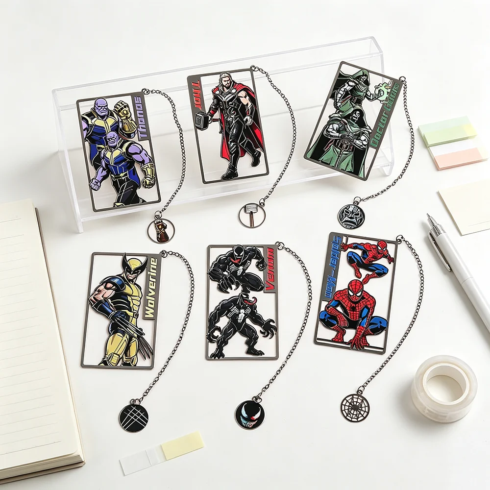 Superhero Metal Bookmarks, Spider-Man Venom Thor Wolverine Thanos Doctor Doom Fan Gift for Reading, Study, Christmas