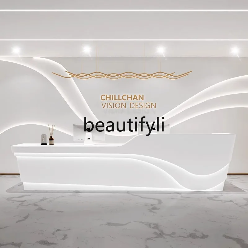 

Simple Modern Beauty Salon Company Front Desk Creative Shop Curved Bar Counter Sales Department Lacquered Cashier Desk