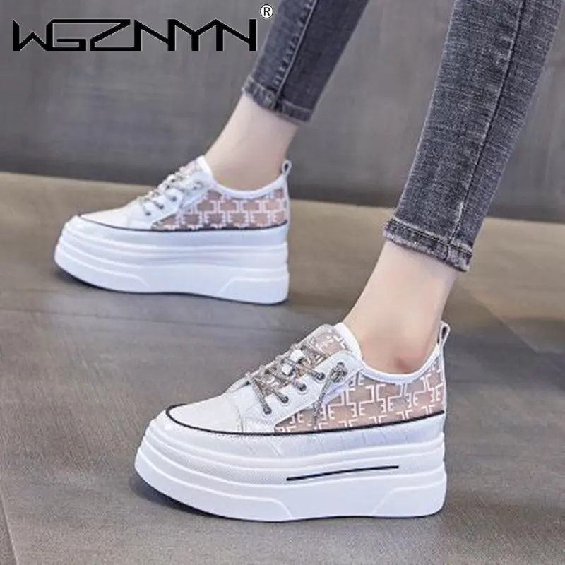 2023 Platform Wedge Hollow Shoes White Chunky Sneaker New Casual Comfortable High Brand Breathable Spring Summer Sports Shoes