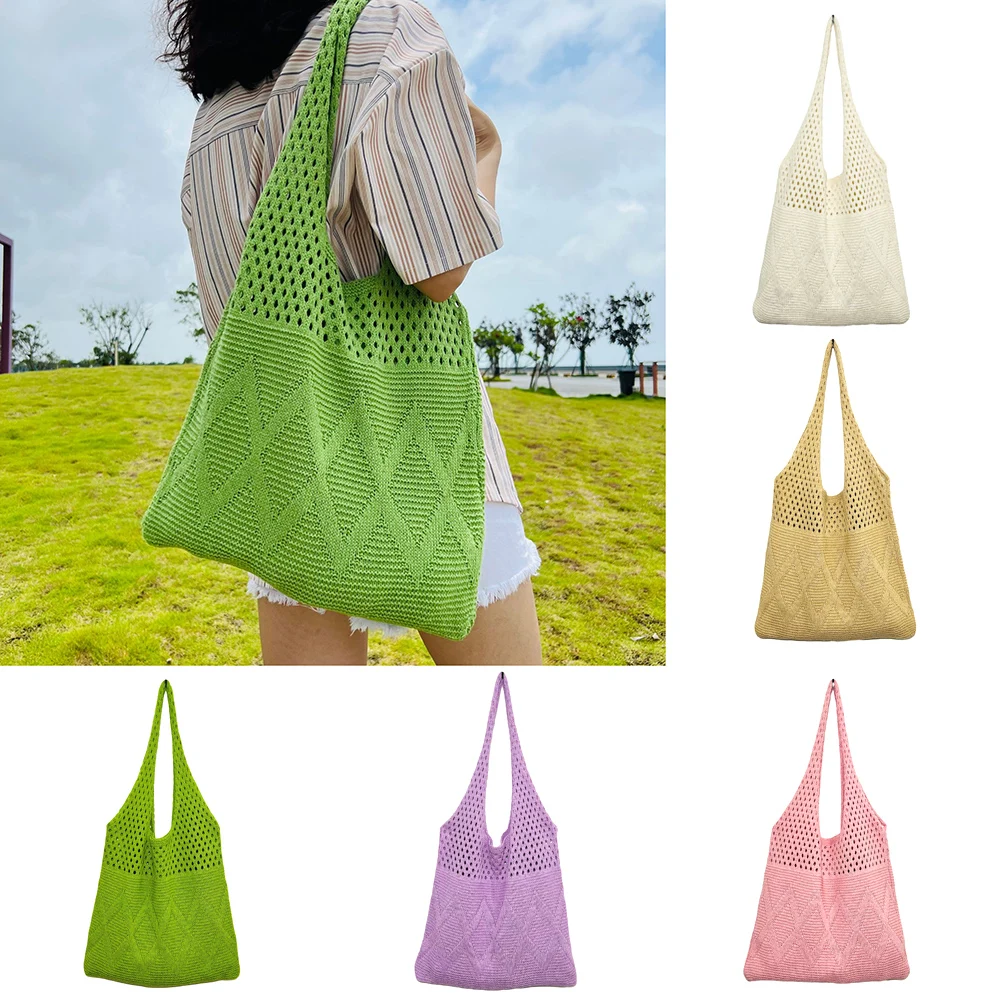 New Knitted Handbags Female Large Capacity Totes Women\'S Pack Summer Beach Bag Big Purses Casual Hollow Woven Shoulder Bags