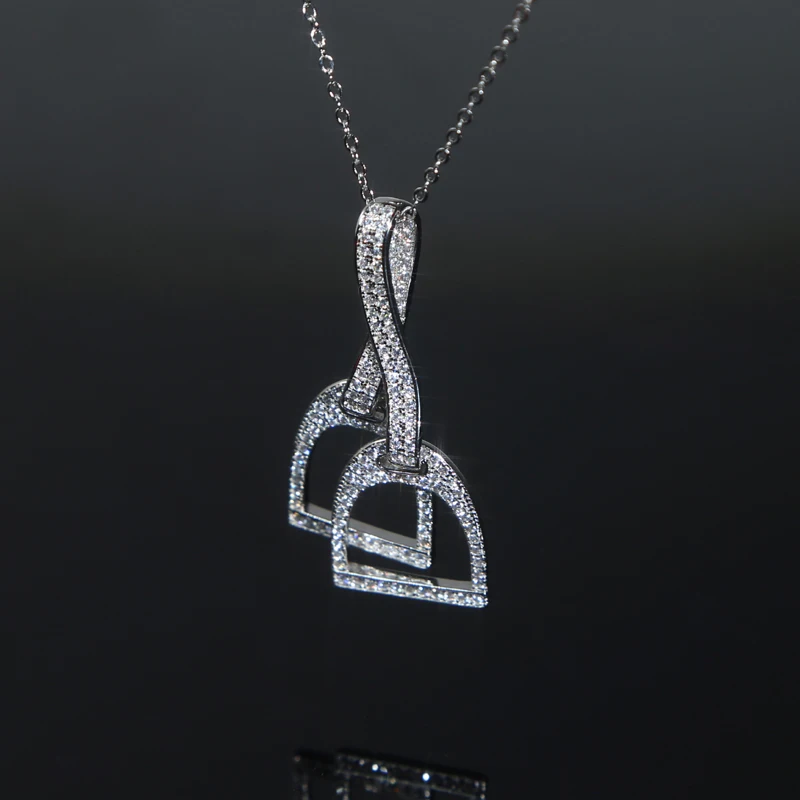 2025 Luxury 925 Silver Sterling Iced Out Bling Cz Paved Horse Hoof Pendant Horseshoe Bit Necklace Women Fashion Jewelry
