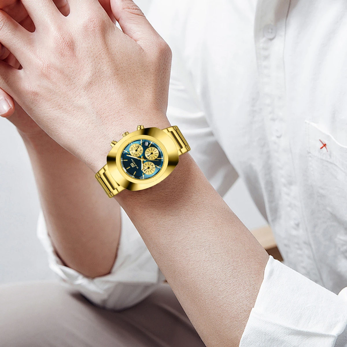 VA VA VOOM ブランド腕時計メンズスポーツレジャースタイルステンレススチールストラップファッショナブルなオーバルダイヤル多機能ランニングセカンドウォッチ