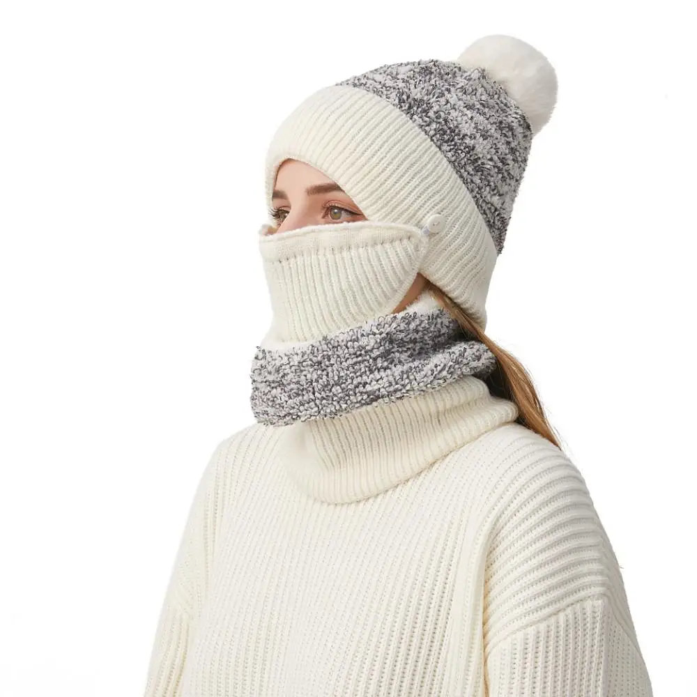 Ensemble bonnet et pompon 3 en 1, chapeau de ski doublé, masque GaClaand, chapeau à capuche souple, chaud, sourire, plein air, hiver