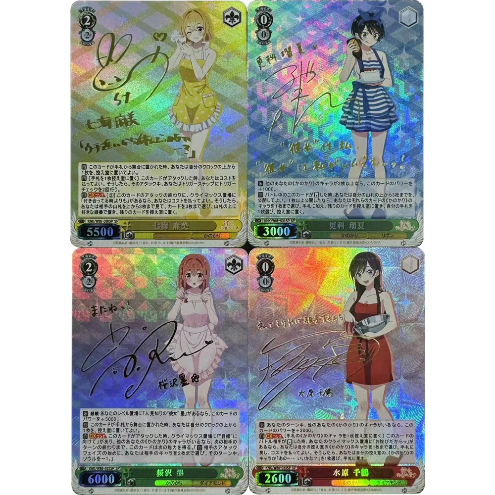 

4Pcs/set Anime WS Collection Cards Kanojo Okarishimasu Ichinose Chizuru Asami Nanami Color Flash Signature Card Bronzing Gifts