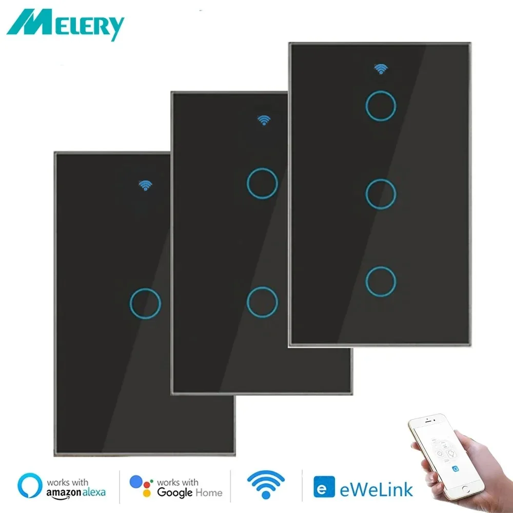 

Melery EWelink Smart Light Wall Switch Wifi Bluetooth Touch Sensor Glass Panel Voice Remote Control Alexa Dot Google Home App