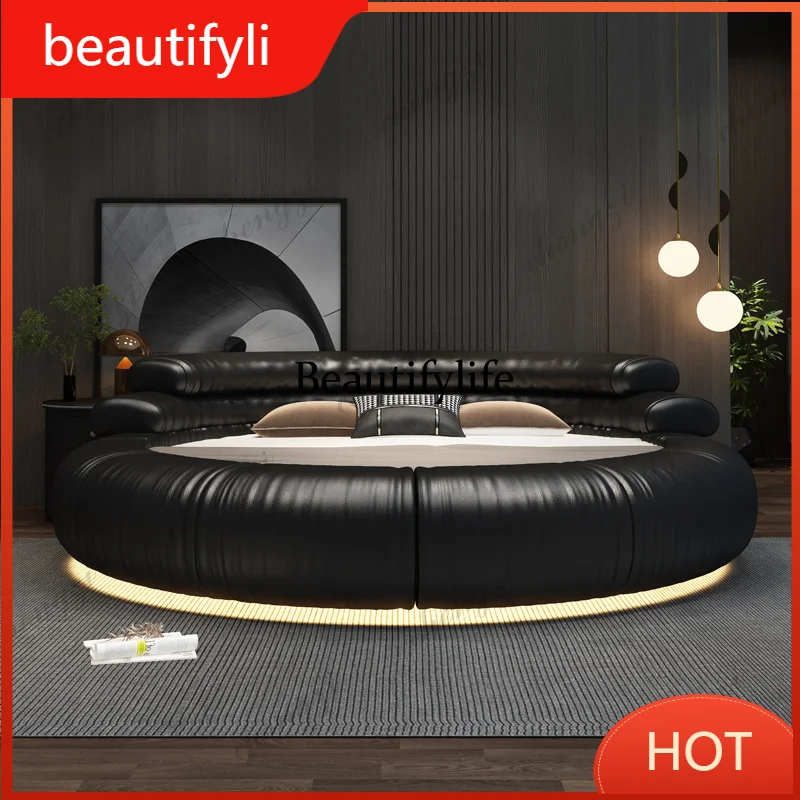 A139 European Heavy Double Bed Decoration Elegant Wooden Circle Double Bed Frame Modern Luxury Cama Matrimonial Furniture For Ho