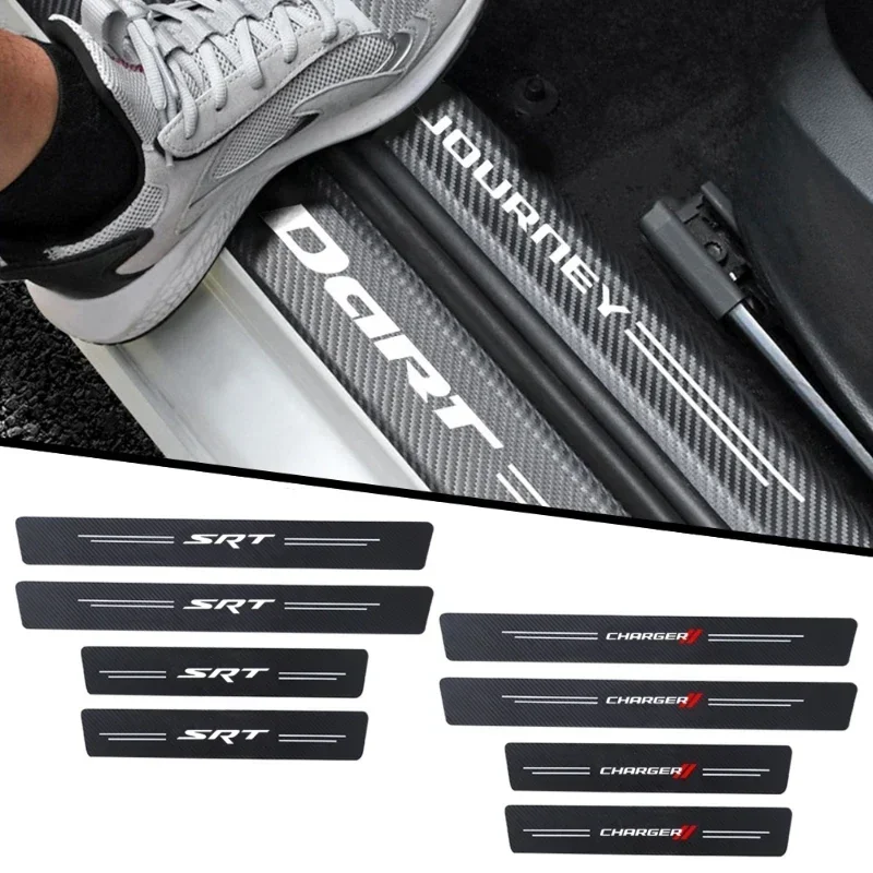 4Pcs for Dodge CHARGER DDRT RAM F500 JOURNEY RT SRT Car Accessories Car Door Sill Protector Carbon Fiber Threshold Film Sticker