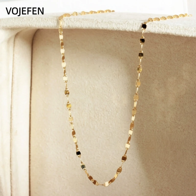 VOJEFEN 18K Gold Lips Necklace AU750 Stamped 1.7mm Water Wave Chain 18/20 Inches Women Men Fine Jewelry Luxury Minimalist Gift