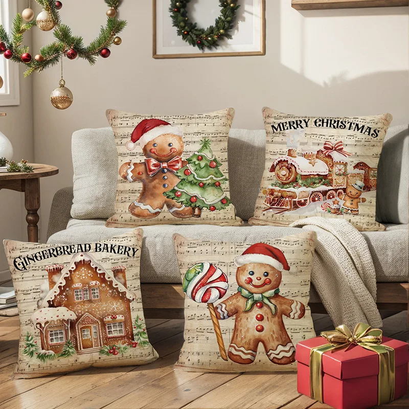 

45cm Gingerbread Man Christmas Cushion Cover Pillowcase 2025 Christmas Decorations for Home Xmas New Year Christmas Decor