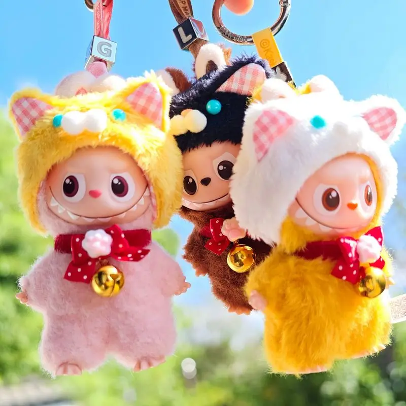 

Suitable For 10cm Mini Labubu Doll Clothes Animal Hats New Year Bells 4.0 Pendants Labubu Clothes Doll Accessories Holiday Gifts