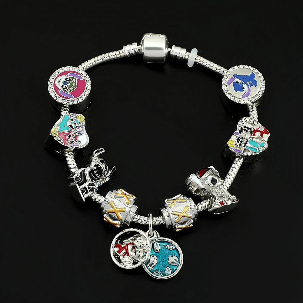 Disney Anime Figure Stitch Enamel Charm Bracelet Classic Cartoon Lilo & Stitch Beaded Bangle for Women Fashion Hand Accessories