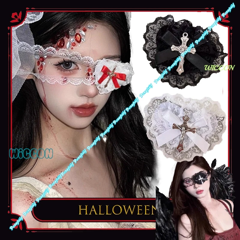 

Кружевная маска для глаз с сердечком, готический аксессуар в стиле Лолиты, монахини, Хэллоуин, косплей, аниме, наряд, готические аксессуары для лица