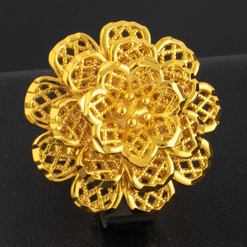 Äthiopien Dubai Blume Gold Farbe Arabische Ringe Größenverstellbar Für Frauen 18K Gold Überzogene Hochzeit Schmuck Afrikanische Party Geschenk – Detail 6
