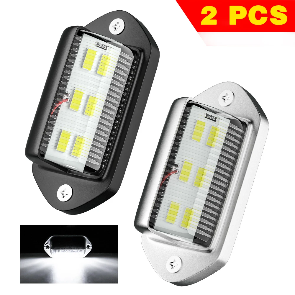 2pcs White LED License Plate Light 12V 24V DC Waterproof 6-SMD License Plate Lamp Taillight For Truck SUV Trailer Side Lights