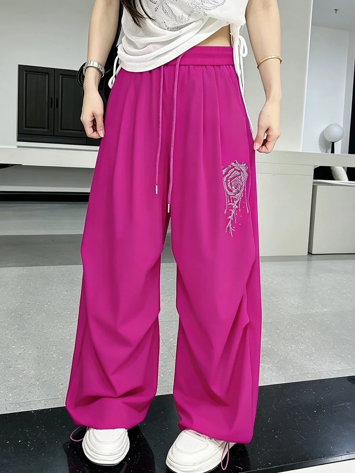 ultra-thin-quick-dry-sparkling-wide-leg-pants-with-drawstring-for-square-dancing-and-fitness-women's-high-waist-sports-trousers