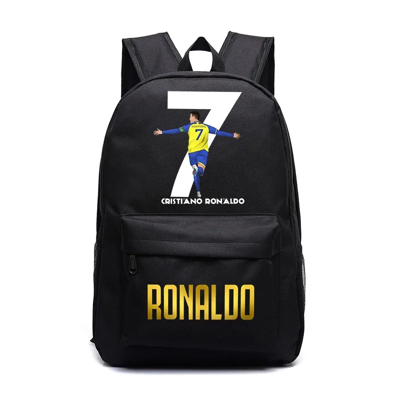 Ronaldo printed student black schoolbag youth backpack casual outdoor travel bag suitable for boys and girls