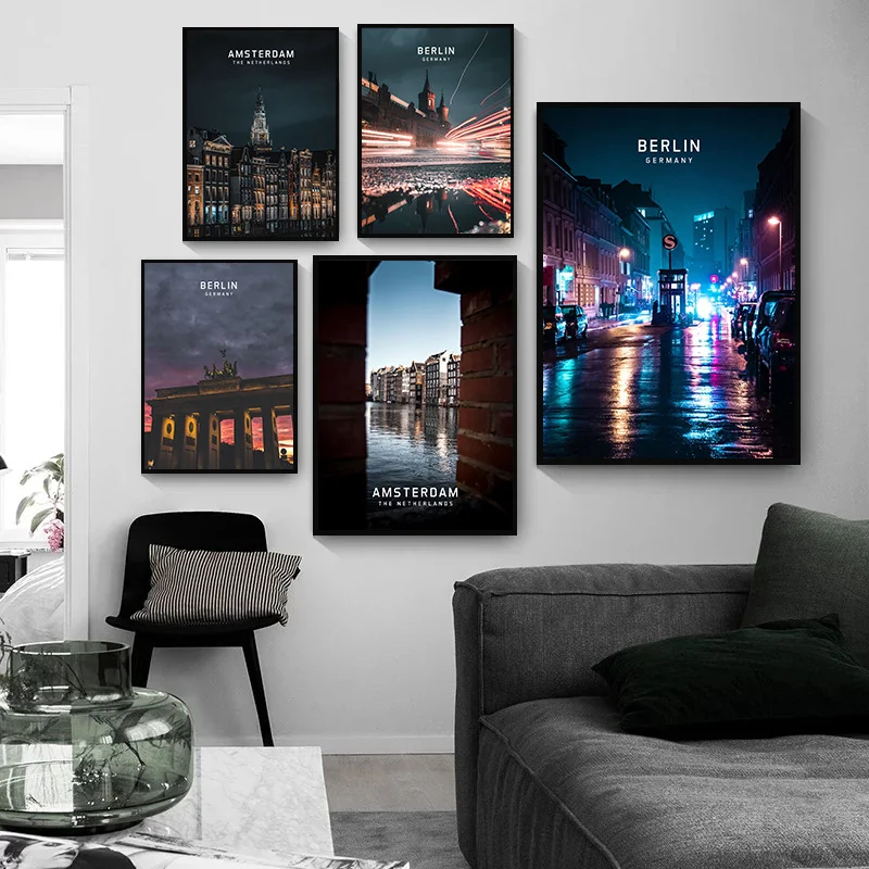 ملصقات مناطق ذات مناظر خلابة في المدن الشهيرة ، لوحة قماشية مطبوعة ، فن جدران بناء فيينا ، صور لغرفة المعيشة ، ديكور المنزل #2