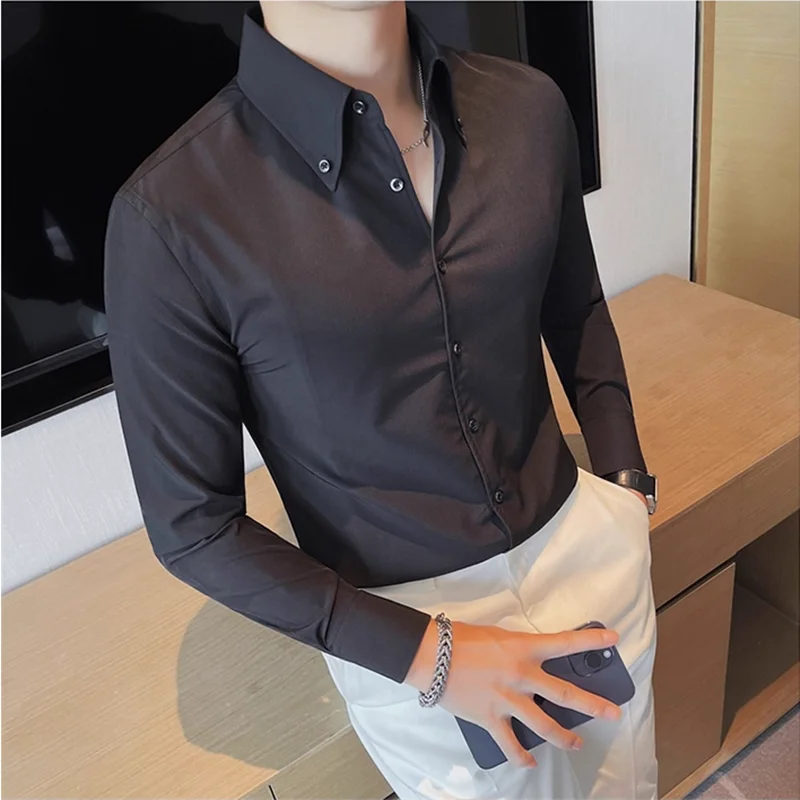 قمصان متينة ذات ياقة مدببة على الطراز الفرنسي الجديد للرجال جودة عالية فاخرة بأكمام طويلة قميص مناسب للحفلات الاجتماعية الرسمية #6