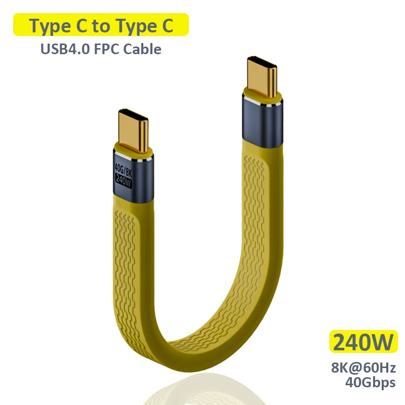 

USB4.0 PD3.1 USB C to Type C Cable Elbow 40Gbps Gen 3 Fast Charging FPC Cable Thunderbolt 3 8K@60Hz 240W Cord USB C Data Cabel