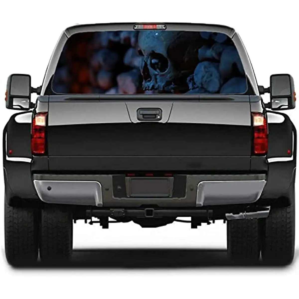 

CUSENA Truck Rear Window Decal Sticker Skeleton Skull Graphic Back Window Graphic Decal Flower Perforated Vinyl Window Back Deca