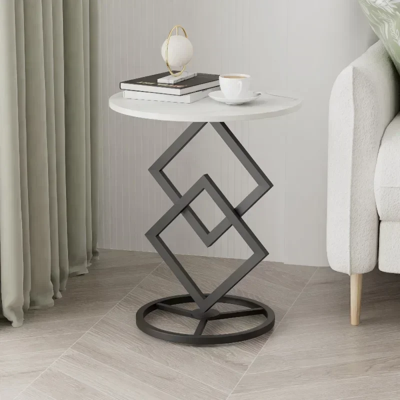 

Creative modern round slate coffee table light luxury small apartment home living room simple metal small side table