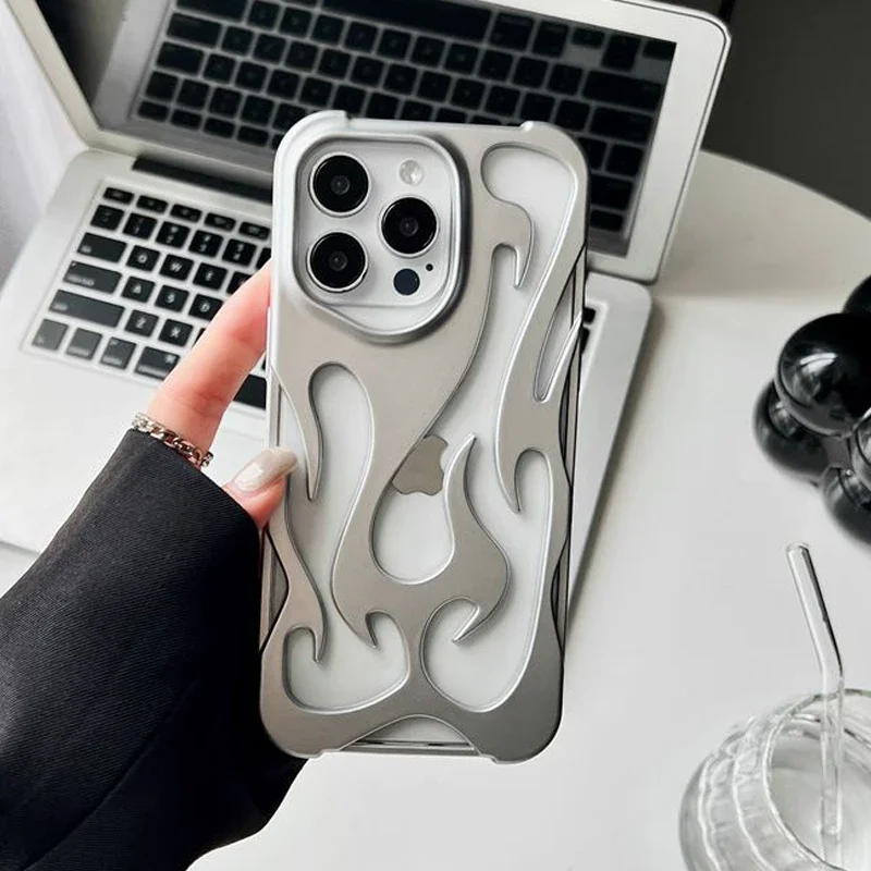 Nowe etui na telefon z wzorem płomieni 3D Hollow Slim do iPhone 17 16 15 14 13 12 11 Pro Max Plus 17 Air Shockproof Protective soft Cover
