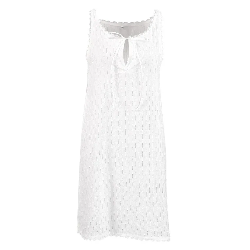 Summer Pajamas Nightgown Women's Sleepwear Night Wear For Ladies Nightdress Sleeveless V Neck Sleep Dress Loose Lace Trim