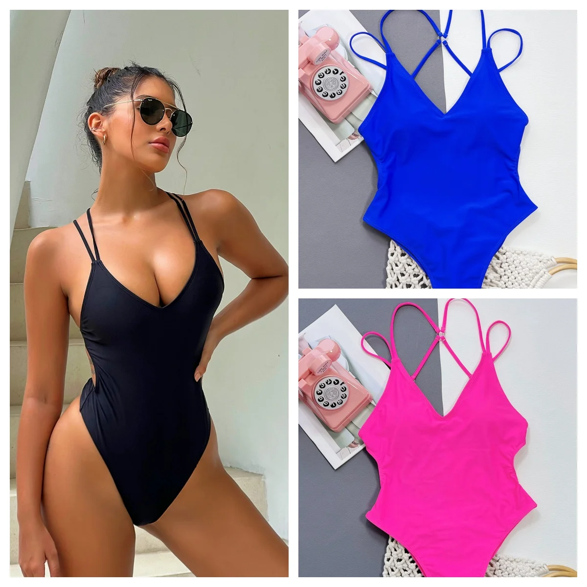 Bikini de una pieza para mujer, bañador Sexy, traje de baño de vendaje, ropa de playa con estampado de Tanga